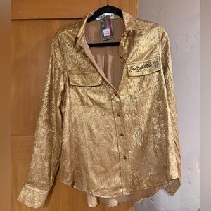 NWT Rodeo Quincy Gold Metallic Button-Up Shirt western